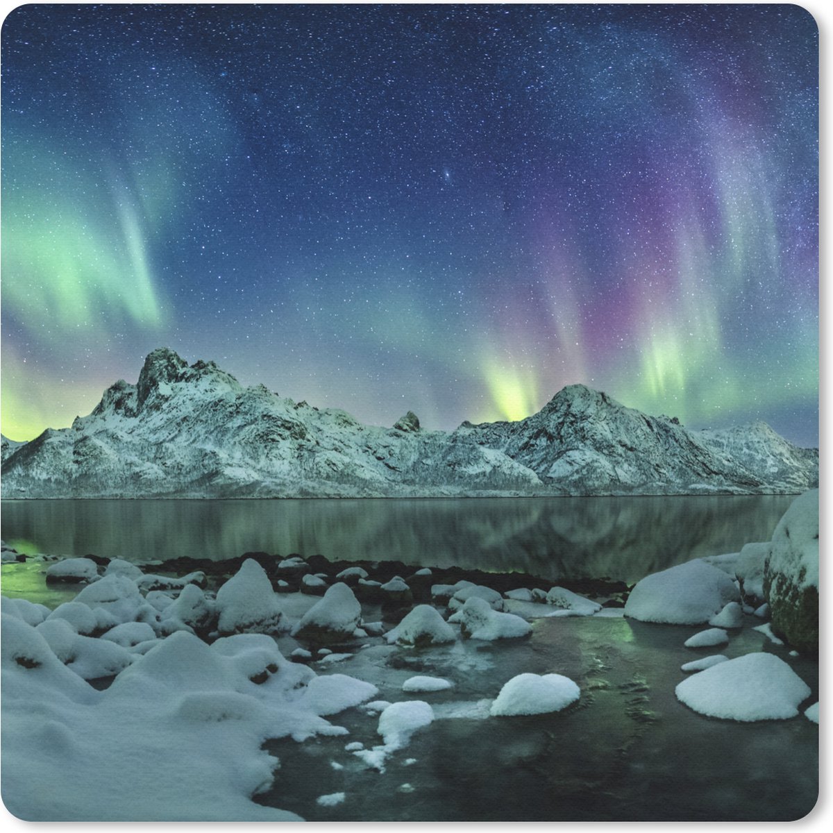 Muismat 30x30 cm - Mousepad Zee - IJs - Noorderlicht - Winter - Natuur - Muismatten