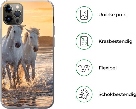 Telefoonhoesje Geschikt voor iPhone 13 Pro Max hoesje - Paarden - Water - Strand - Dieren - Siliconen Telefoonhoesje Telefoonhoesje