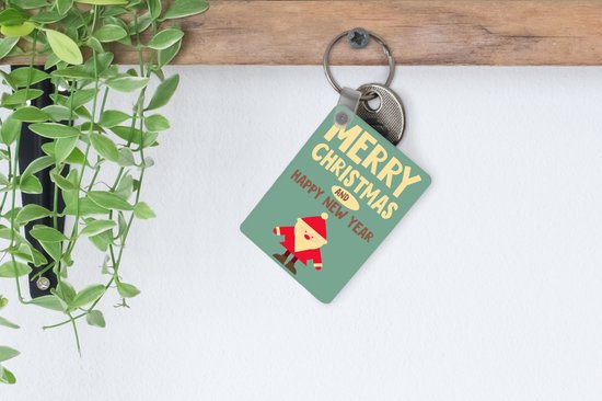Porte-clés - Illustration - Noël - Père Noël - Citations - Blauw - Vintage - Cadeaux à distribuer - Plastique - Cadeaux Sinterklaas - Cadeaux à distribuer pour enfants - Cadeaux chaussures - Petits cadeaux