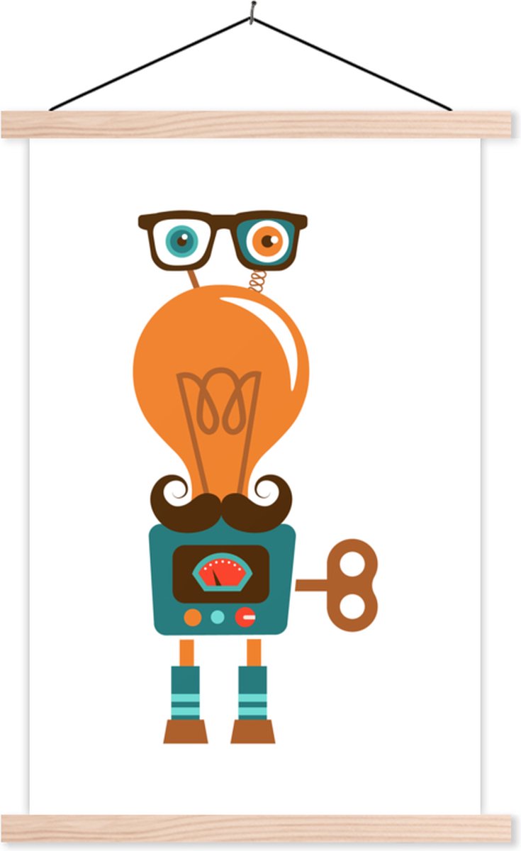 Schoolplaat kinderen - Muurdecoratie kinderkamer - Robot - Bril - Gloeilamp - Snor - Schoo