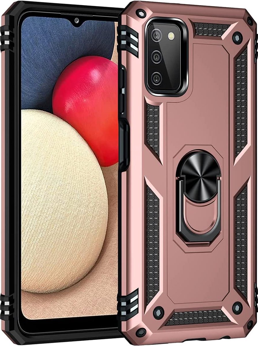 Anti-Shock Hybrid Ring Armor Hoesje Geschikt voor: Samsung Galaxy A03S - rosegoud