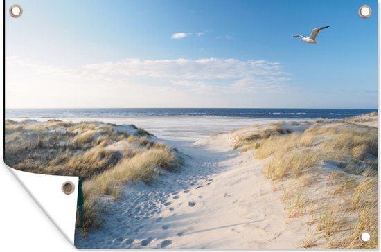 Affiche jardin - Toile Posters de jardin extérieur - Dune - Mouette - Plage - Mer - Soleil - 120x80 cm - Jardin