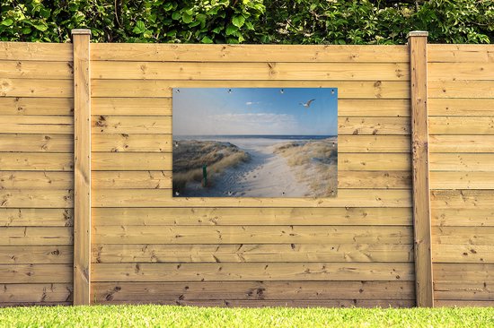 Affiche jardin - Toile Posters de jardin extérieur - Dune - Mouette - Plage - Mer - Soleil - 120x80 cm - Jardin