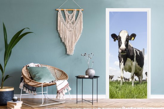 Sticker pour porte Vaches - Herbe - Animaux - Soleil - Ferme - 75x205 cm - Affiche de porte