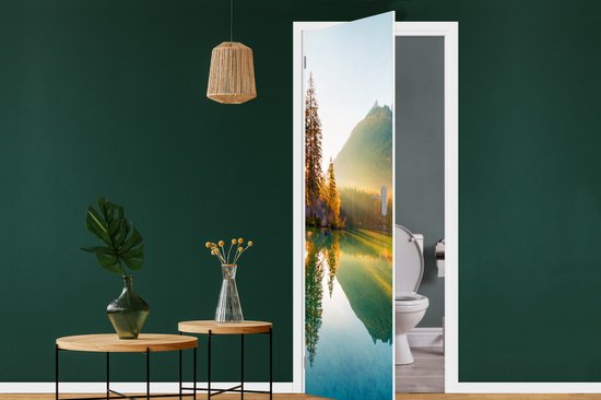Autocollants Porte 77x200 Cm Paysage Forêt Verte 3D Trompe-l'Œil - Stickers Vinyle Imperméable