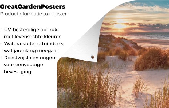 Affiche jardin - Toile Posters de jardin extérieur - Dune - Plantes - Coucher de soleil - Plage - Mer - 120x80 cm - Jardin