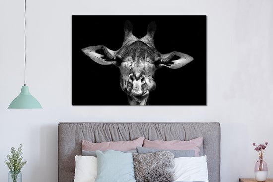 Wanddecoratie Metaal - Aluminium Schilderij Industrieel - Giraffe - Portret - Dieren - Zwart - Wit - 150x100 cm - Dibond - Foto op aluminium - Industriële muurdecoratie - Voor de woonkamer/slaapkamer