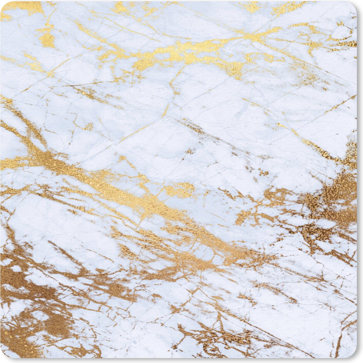Muismat 30x30 cm - Mousepad Marmer - Goud - Wit - Luxe - Marmer printlook - Glitter - Muismatten