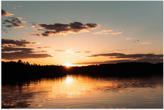 WallClassics - Poster (Mat) - Zonsondergang aan Bosrand - 75x50 cm Foto op Posterpapier met een Matte look