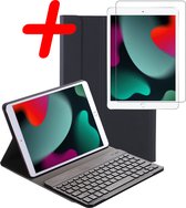 Hoesje Geschikt voor iPad 10.2 2020 Toetsenbord Hoes Book Case Met Screenprotector - Hoes Geschikt voor iPad 8 Toetsenbord Hoesje Keyboard Cover - Zwart