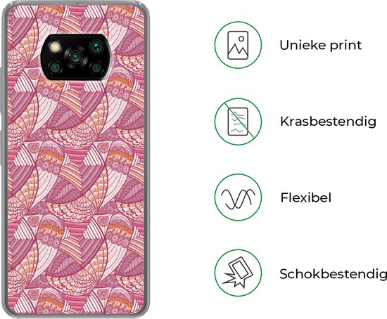 Telefoonhoesje Geschikt voor Xiaomi Geschikt voor Poco X3 NFC hoesje - Meiden - Veren - Roze - Patronen - Girl - Kids - Kinderen - Siliconen Telefoonhoesje Telefoonhoesje