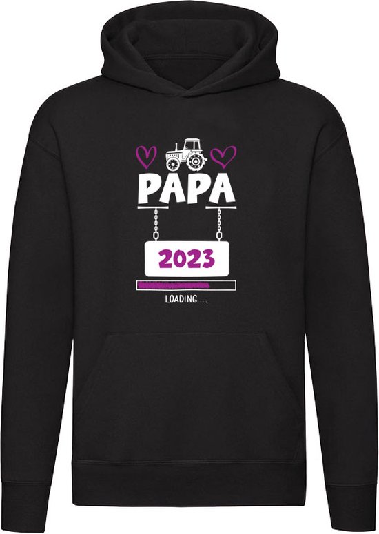 Papa Loading 2023 Hoodie | vader | meisje | zwangerschap | in verwachting | baby | Unisex | Trui | Sweater | Capuchon | Zwart