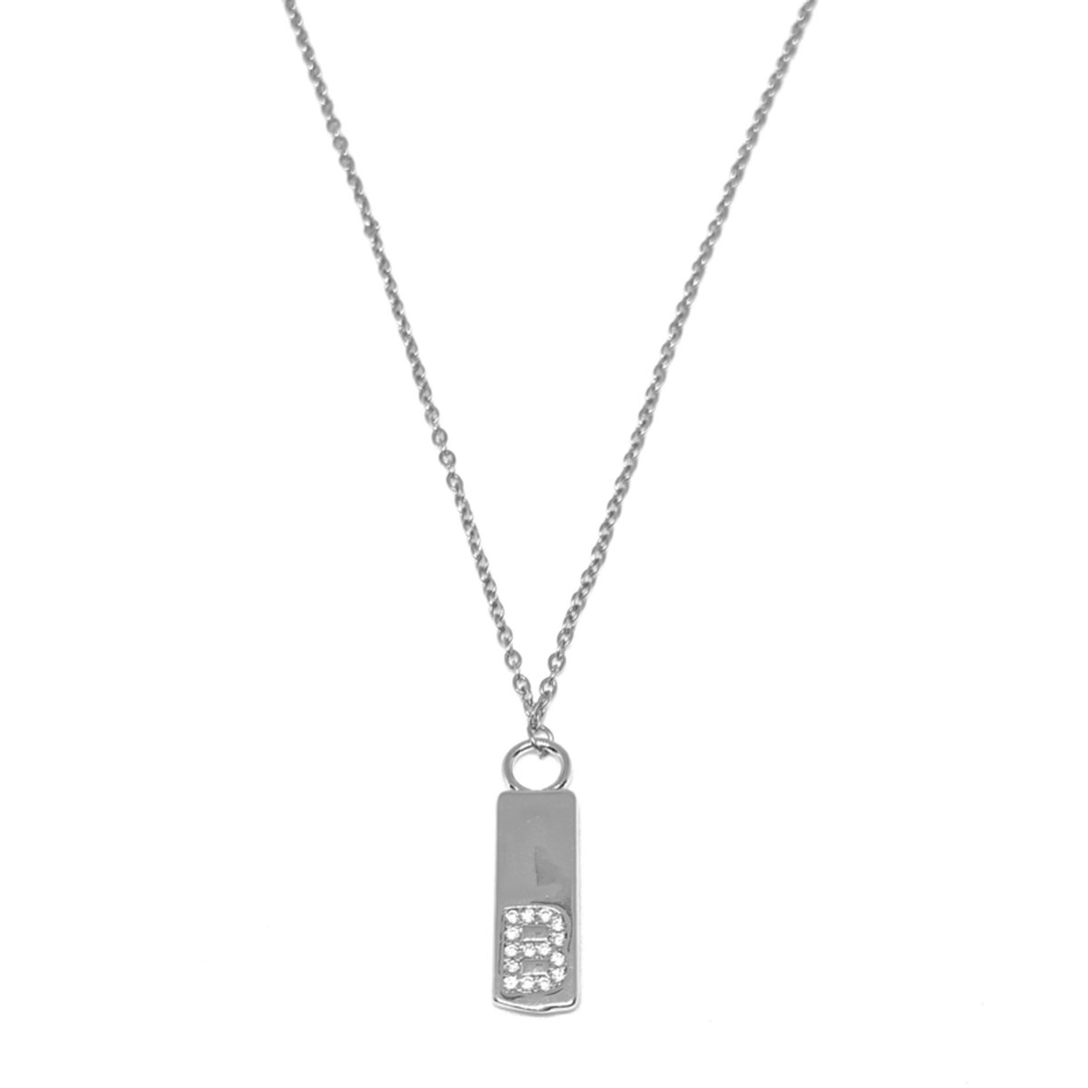 Letter ketting tag - initiaal B - zilver