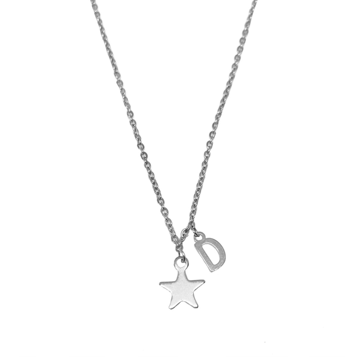 Letter ketting ster - initiaal D - zilver