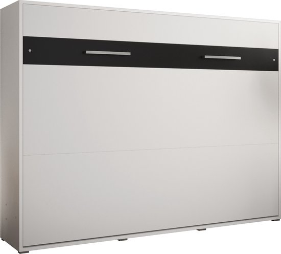 InspireMe - Verticaal Bedkast Opklapbed ALABAMA 160 - Vouwbed - Moderne Stijl - 160x200cm - Wit Mat + Zwart (zonder Matras)
