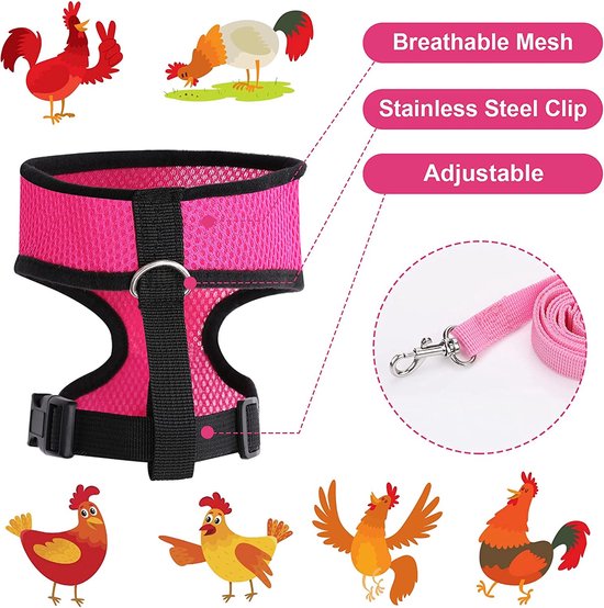 Molain Verstelbaar kippenharnas met riem, comfortabel kippenvest, ademend kippentrainingstuigje, mesh, huisdierharnas voor 1-5 kg, eend, gans, kip, traning, medium (blauw