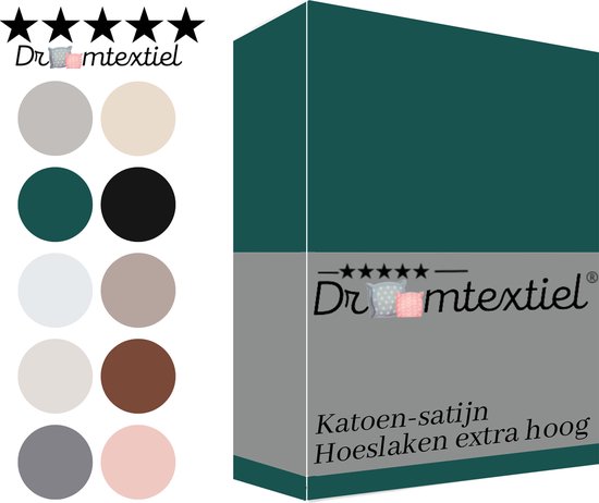 Droomtextiel Katoen - Satijnen Hoeslaken Donker Groen Twijfelaar - 120x200 cm - Hoogwaardige Kwaliteit - Super Zacht - Hoge Hoek -