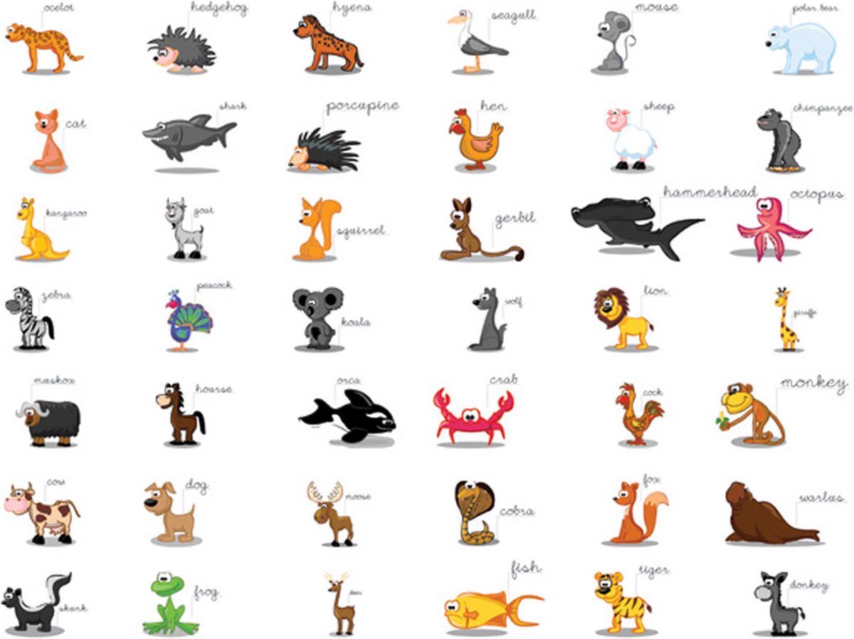 Fotobehang - Learning by playing (animals).