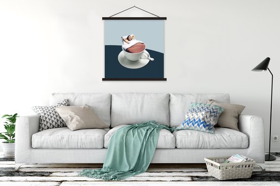 Porte-affiche avec affiche - Affiche scolaire - Femme - Café - Vintage - 90x90 cm - Lattes noires