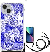 Shockproof Case Geschikt voor iPhone 14 Smartphone hoesje met doorzichtige rand Angel Skull Blue