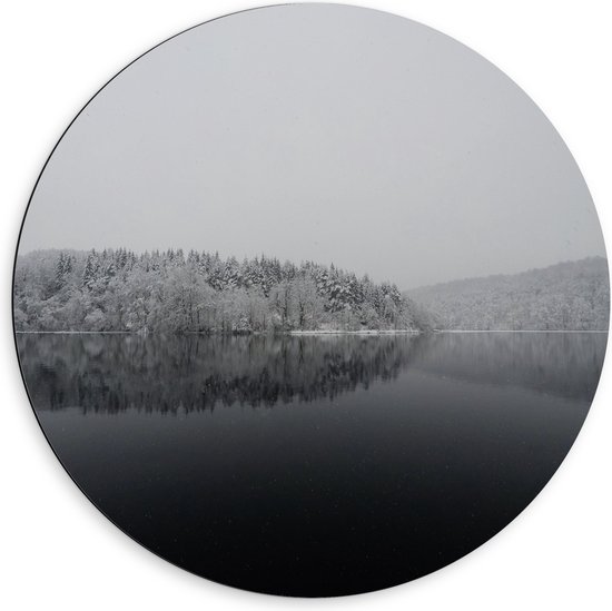 WallClassics - Dibond Muurcirkel - Winter Meer - 60x60 cm Foto op Aluminium Muurcirkel (met ophangsysteem)