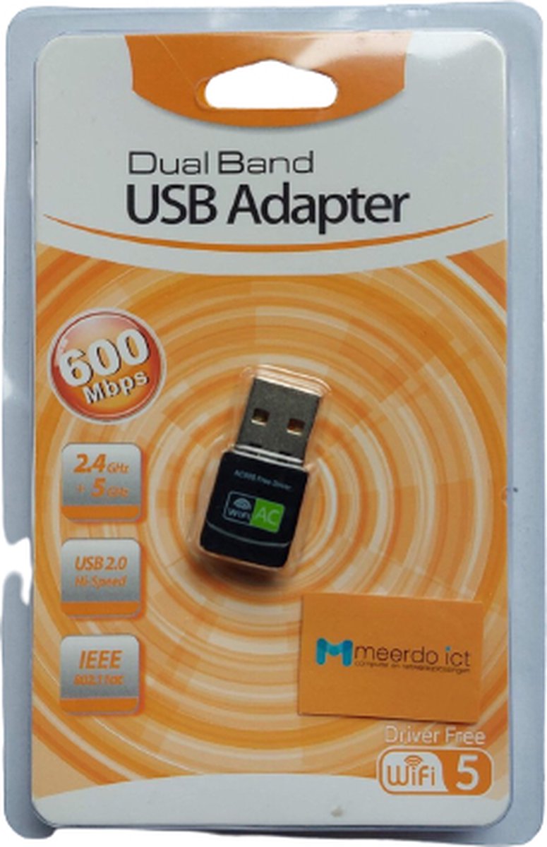 Meerdo USB WIFI ontvanger 2,4 & 5Ghz 600Mbps Windows