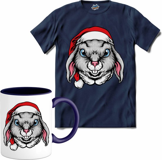 Flappy het kerst konijn - T-Shirt met mok - Meisjes - Navy Blue - Maat 12 jaar