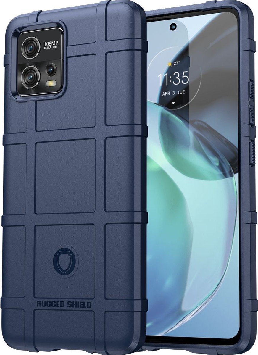 Mobigear Hoesje geschikt voor Motorola Moto G72 Telefoonhoesje Flexibel TPU | Mobigear Rugged Shield Backcover Shockproof | Schokbestendig Moto G72 Telefoonhoesje | Anti Shock Proof - Blauw