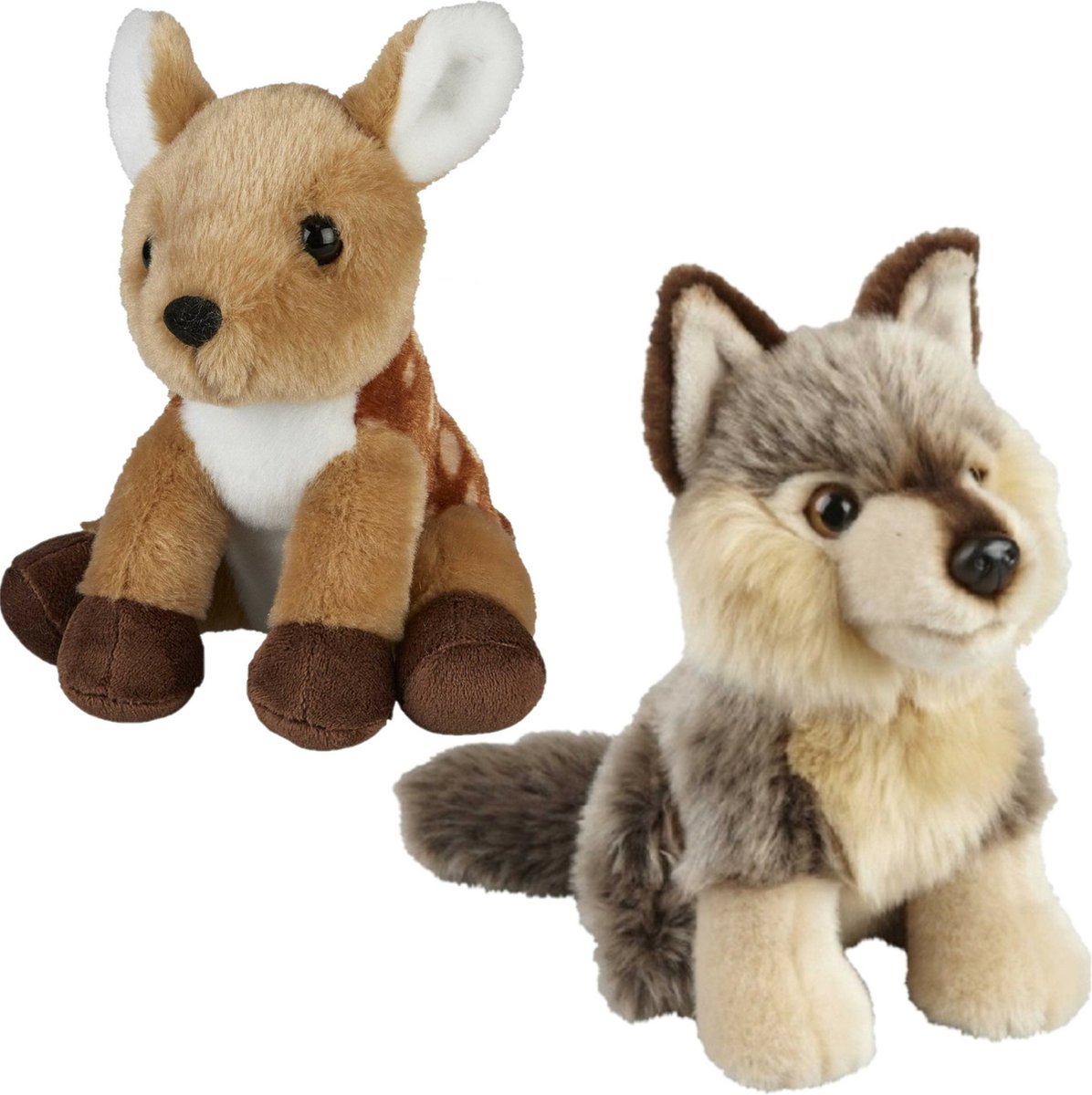 Ravensden - Knuffeldieren set - wolf en hertje - pluche knuffels - 18 cm