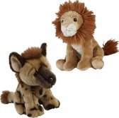 Ravensden - Knuffeldieren set leeuw en hyena pluche knuffels 18 cm
