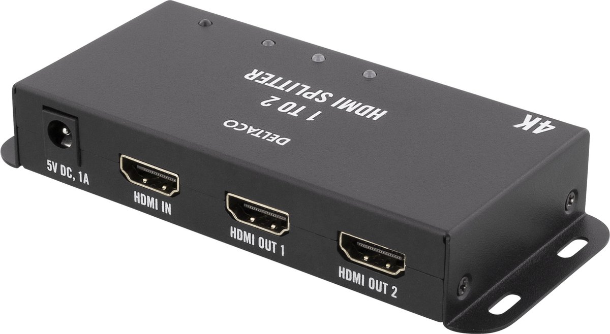DELTACO HDMI-279, 1.4 Splitter, 1 ingang, 2 uitgangen, 3840x2160 in 30Hz, zwart