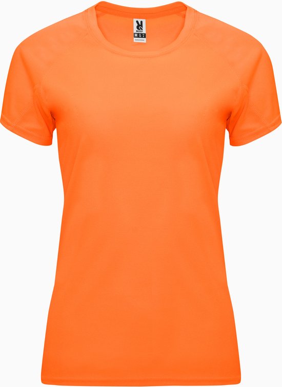 Fluorescent Oranje dames sportshirt korte mouwen Bahrain merk Roly maat L