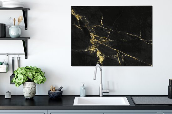 Toile Peinture Marbre - Zwart - Or - Luxe - 80x60 cm - Décoration murale