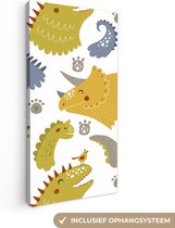 Kinderkamer decoratie - Wanddecoratie jongens - Dino - Design - Dieren - Groen - Canvas schilderij kinderen - Canvas kids - 20x40 cm