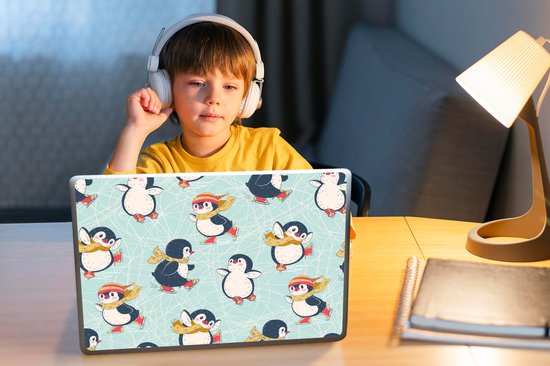 Sticker pour ordinateur portable - 12,3 pouces - Enfants - Pingouin - Patinage - Hiver - Motifs - 30 x 22 cm - Autocollants pour ordinateur portable - Skin pour ordinateur portable - Housse
