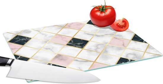 Planche à découper en Verres - 28x20 - Marbre - Formes géométriques - Motifs - Luxe - Planches à découper en Glas