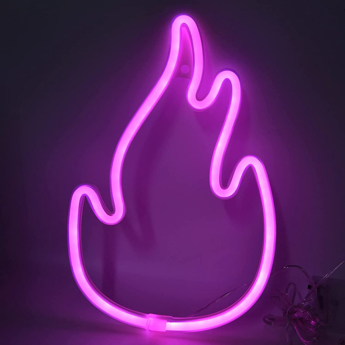 Neon led lamp - Vlam - Roze - 28 x 18 cm - Incl. 3 AA batterijen - Neon Verlichting - Wandlamp