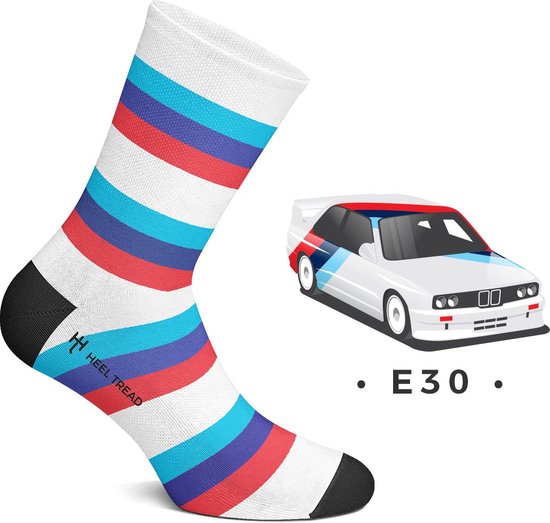 Heel Tread E30 - BMW E30 M3 - Couleurs M Power - BMW M - Chaussettes amusantes - Chaussettes de voiture - Taille 36-40
