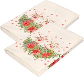 Kerst tafelkleed/tafellaken -2 - wit met rendieren - polyester - 140 x 250 cm