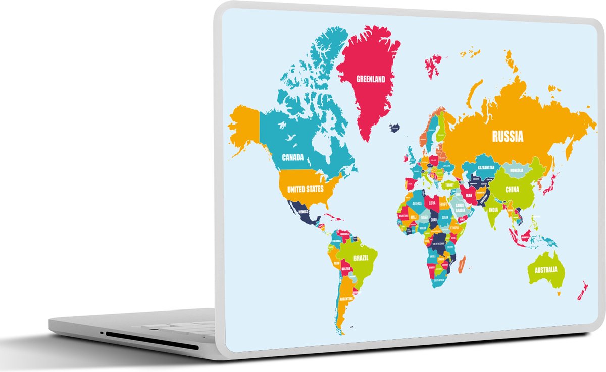 Laptop sticker - 14 inch - Wereldkaart - Kleuren - Letters - Kinderen - Jongens - Meisjes - 32x5x23x5cm - Laptopstickers - Laptop skin - Cover