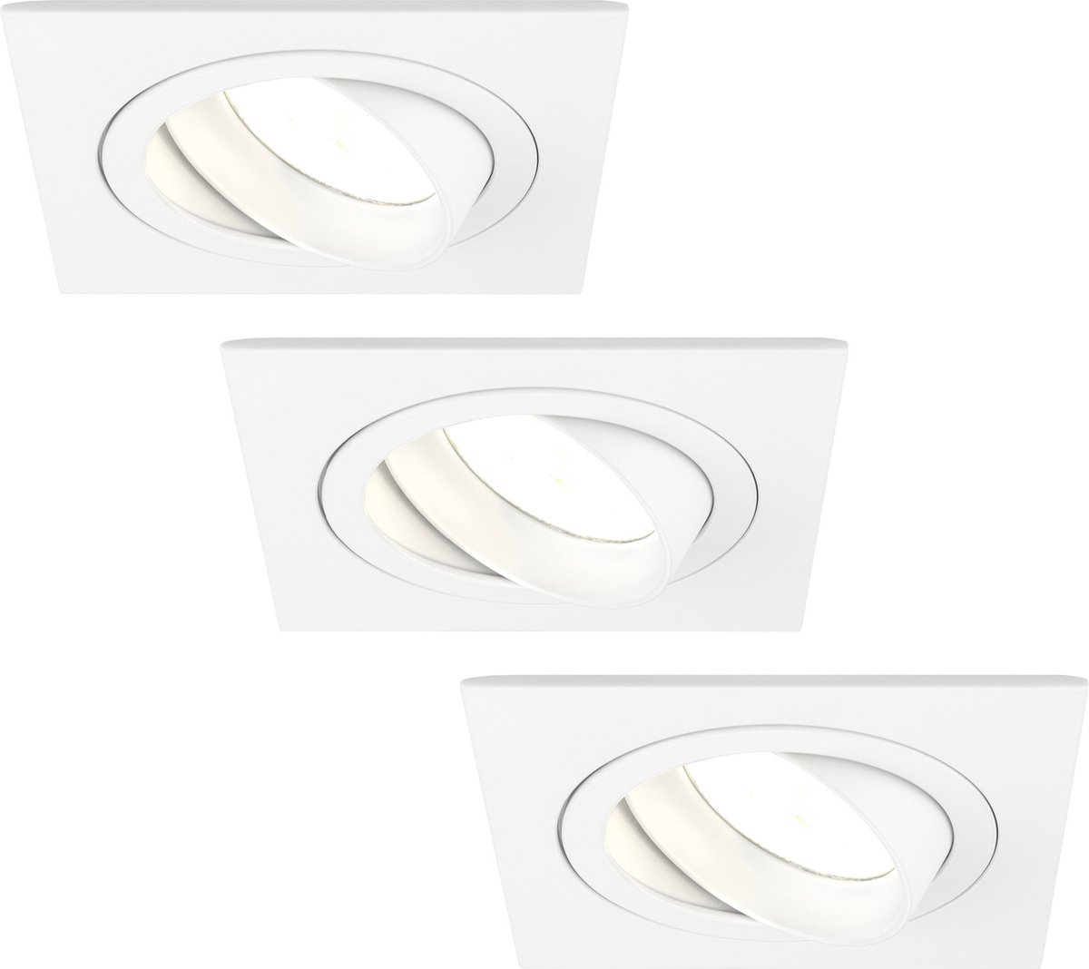 Ledvion Set van 3 LED Inbouwspots Sevilla, Wit, 5W, 2700K, 92 mm, Dimbaar, Vierkant, Badkamer Inbouwspots, Plafondspots, Inbouwspot Frame
