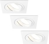 Ledvion 3x LED Inbouwspots Sevilla, Wit, 5W, 2700K, Ø92 mm, Dimbaar, Vierkant, 2 Jaar Garantie, Eenvoudige Installatie, Plafondspots, Inbouwspot Frame