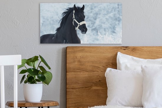 Toile Peinture Cheval - Neige - Hiver - 40x20 cm - Décoration murale