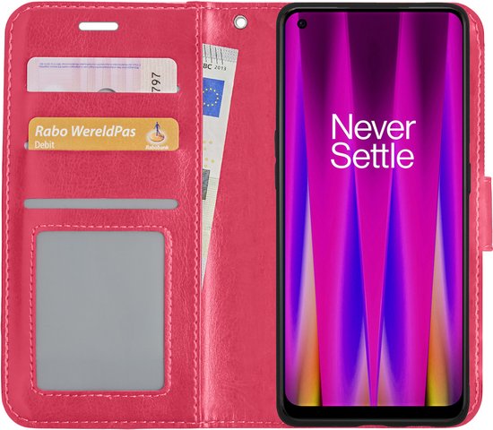 OnePlus Nord CE 2 Lite Cover Bookcase Flip Case Book Cover avec 2x Protecteur d'écran - OnePlus Nord CE 2 Lite Case Book Case - Rose Foncé