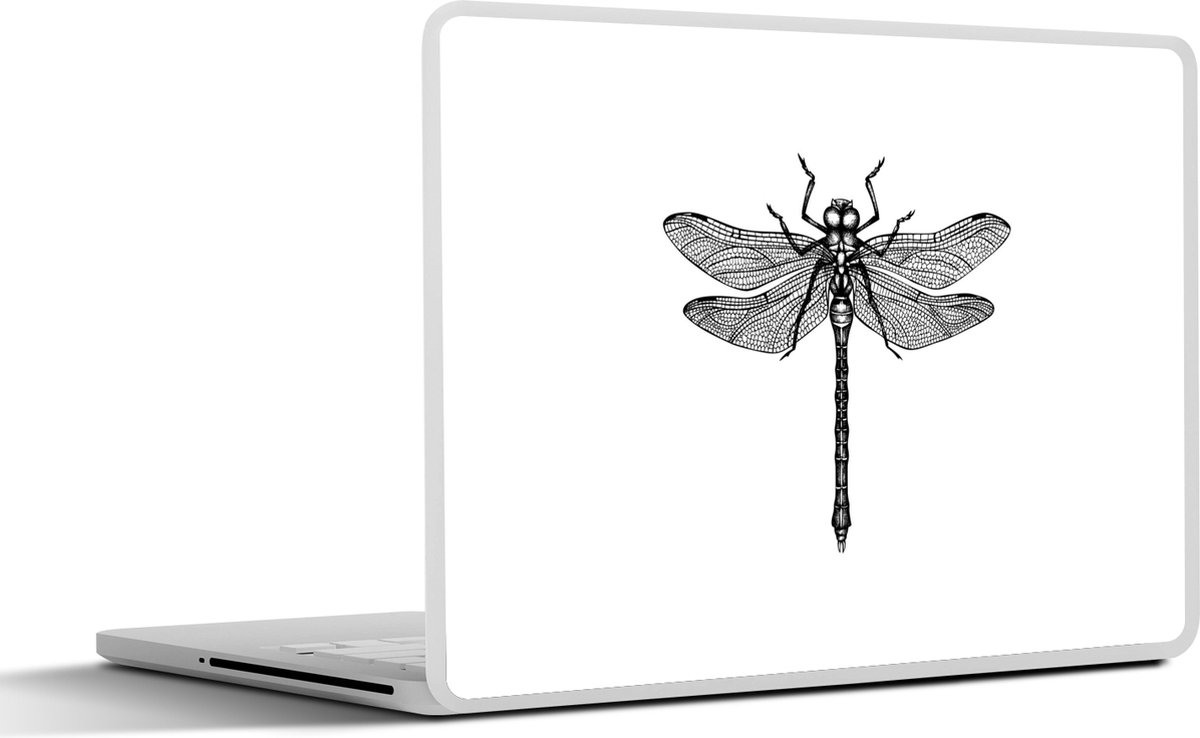Laptop sticker - 15.6 inch - Libelle - Insecten - Retro - Zwart wit - 36x27,5cm - Laptopstickers - Laptop skin - Cover