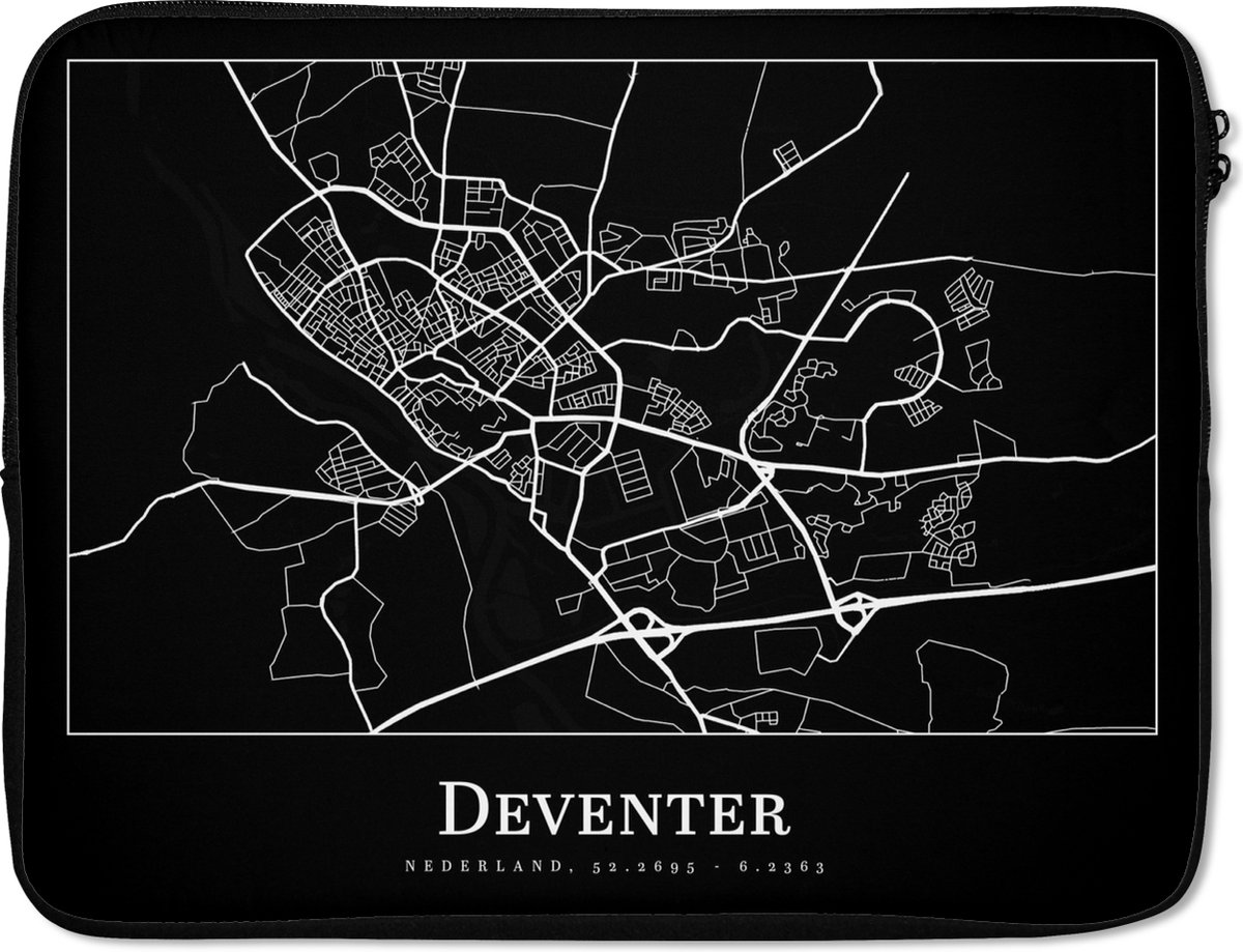 Laptophoes 17 inch - Stadskaart - Deventer - Kaart - Plattegrond - Laptop sleeve - Binnenmaat 41x28 cm - Zwarte achterkant - Stadskaart