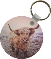 Porte-clés - Highlanders écossais - Neige - Soleil - Plastique - Rond - Cadeaux à distribuer