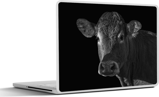 Laptop sticker - 15.6 inch - Koe - Dieren - Zwart - Wit - Portret - 36x27,5cm - Laptopstickers - Laptop skin - Cover