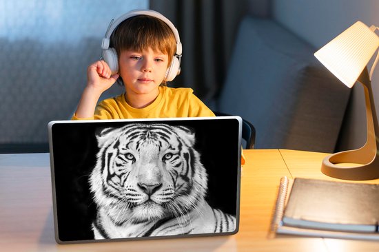 Autocollant pour ordinateur portable - 12,3 pouces - Tigre - Zwart - Wit - Portrait - Animaux - 30x22cm - Autocollants pour ordinateur portable - Peau pour ordinateur portable - Couverture