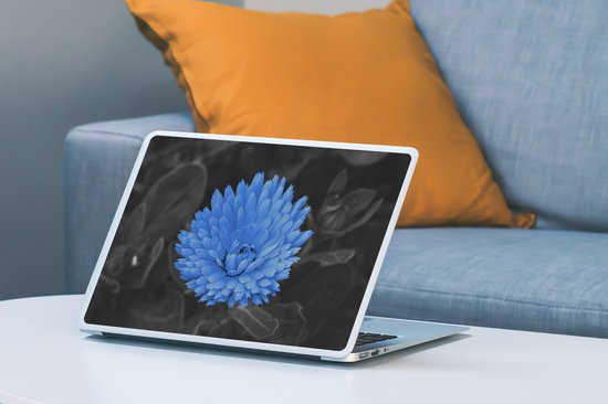 Sticker pour ordinateur portable - 14 pouces - Fleurs - Zwart - Wit - Blauw - 32x5x23x5cm - Autocollants pour ordinateur portable - Skin pour ordinateur portable - Housse